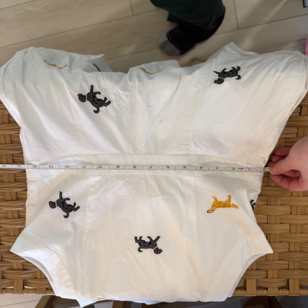 Maeve Anthropologie Sleeveless Mini Shirt Dress White Embroidered Dogs Puppy S - Picture 4 of 7